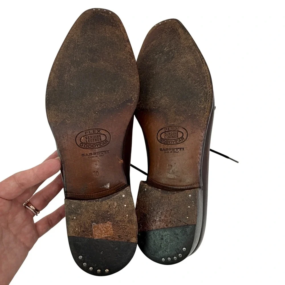 Stefano Sassetti‎ Brown Leather Oxford Dress Shoes Italy Goodyear Size 10